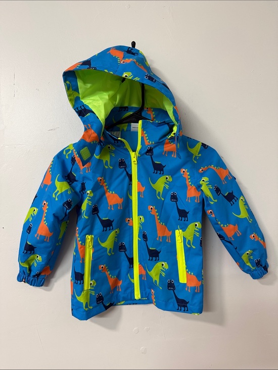 Other - Kids Bright Blue Dino Rain Jacket with Neon Green Accents